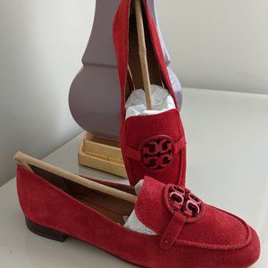 Tory Burch Miller-logo Loafers Bright Carnelian Suede Sz 6.5